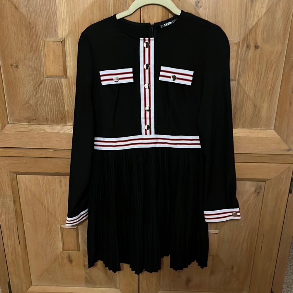 Striped button detail dress